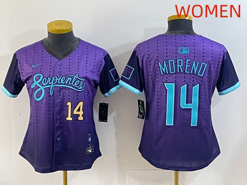 Women 2025 Arizona Diamondback #14 Moreno Purple Joint Name Nike MLB Jersey style 3->women mlb jersey->Women Jersey
